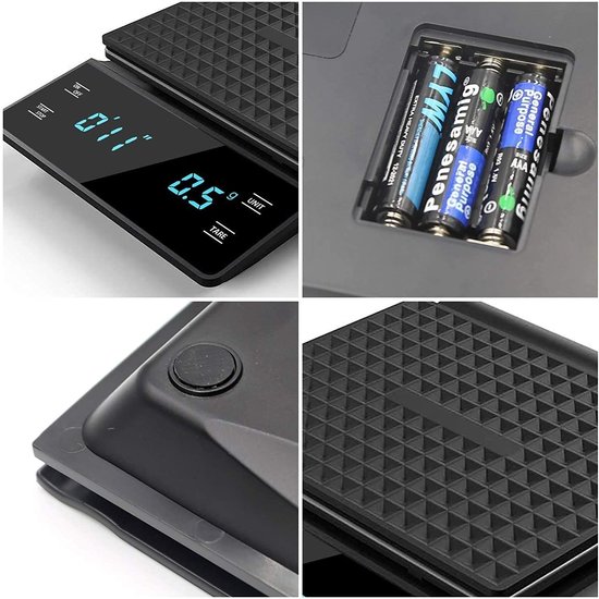 Imtex IMTEX - Keukenweegschaal - Koffie Scale - met Timer - LED Scherm - 3000 gram - 3 kilo - Zwart