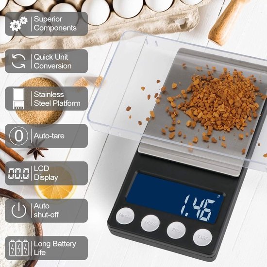 Imtex IMTEX - Digitale Precisie Keukenweegschaal - 500 g / 0,1 g - Van 0,1 tot 500 gram - Pocket Mini Scale -Zwart