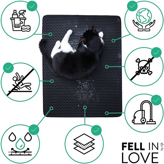 Igoods IGOODS - Kattenbakmat met filter - 45 x 60 - Waterdicht - Dubbele laag - Zwart