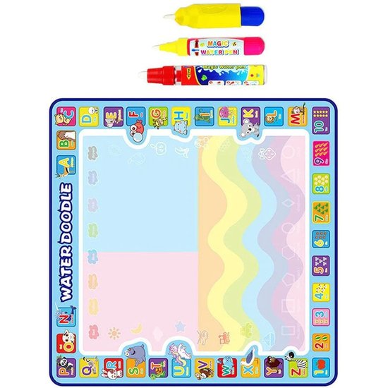 Igoods Igoods Speelmat 100 x 100 cm - Tekenmat Met 4 Magic Pennen & Stempelset - Aqua Magic Doodle Mat voor Kinderen