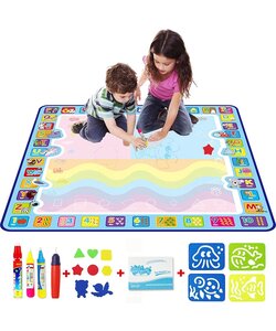 Igoods Speelmat 100 x 100 cm - Tekenmat Met 4 Magic Pennen & Stempelset - Aqua Magic Doodle Mat voor Kinderen