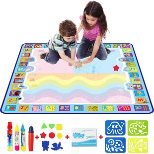 Igoods Speelmat 100 x 100 cm - Tekenmat Met 4 Magic Pennen & Stempelset - Aqua Magic Doodle Mat voor Kinderen
