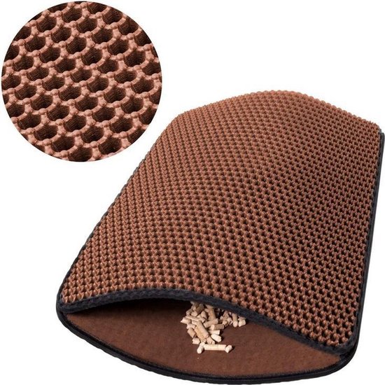 Igoods IGOODS - Kattenbakmat met filter - 45 x 60 - Waterdicht - Dubbele laag - Bruin