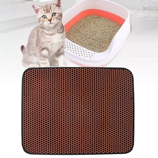 Igoods IGOODS - Kattenbakmat met filter - 45 x 60 - Waterdicht - Dubbele laag - Bruin