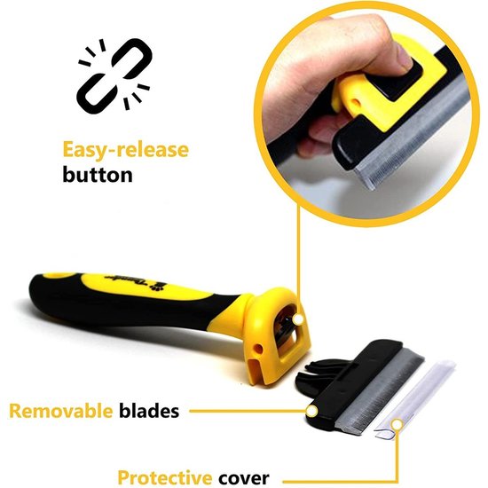 Hond langhaar - Kat Kortharig - Vermindert Haaruitval Tot 95% - Kattenborstel - Hondenborstel - L - Geel