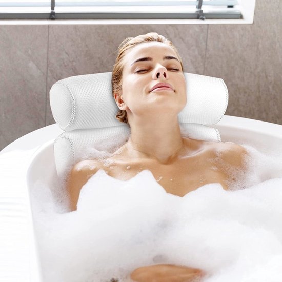 Igoods Igoods Luxe Home Spa Badkussen - Hoofd/nek/rug en schoudersteun - Thuisspa - Luxe bad accessoires- Wit