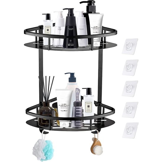 Igoods IGOODS - Hangend Hoek Doucherek - Zelfklevend - Zonder Boren - 2-Laags - Zwart