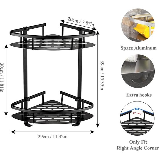Igoods IGOODS - Hangend Hoek Doucherek - Zelfklevend - Zonder Boren - 2-Laags - Zwart