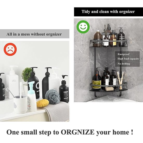 Igoods IGOODS - Hangend Hoek Doucherek - Zelfklevend - Zonder Boren - 2-Laags - Zwart