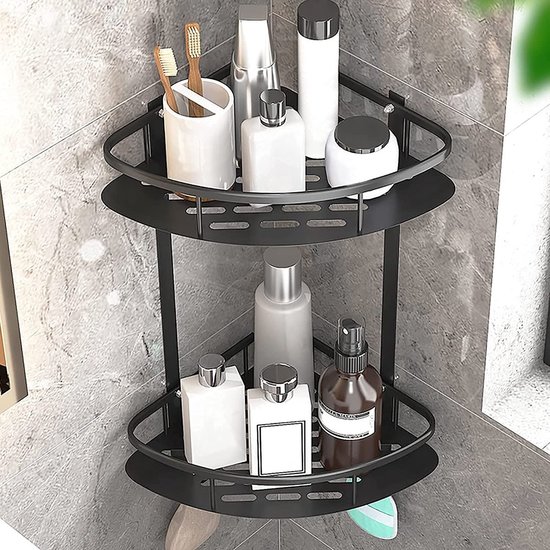 Igoods IGOODS - Hangend Hoek Doucherek - Zelfklevend - Zonder Boren - 2-Laags - Zwart