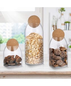 Igoods Helderglazen - Voorraadpot Met Kurkbal - Thee- en Koffiebus Met Bolvormig Houten Deksel
