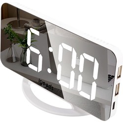 Igoods Digitale Wekker - Digitale LED klok - LED Alarmklok - Spiegel - Wit
