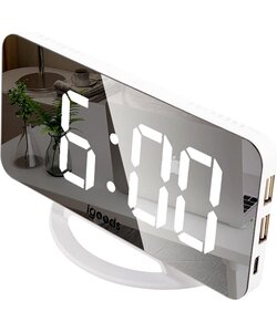 Igoods Digitale Wekker - Digitale LED klok - LED Alarmklok - Spiegel - Wit