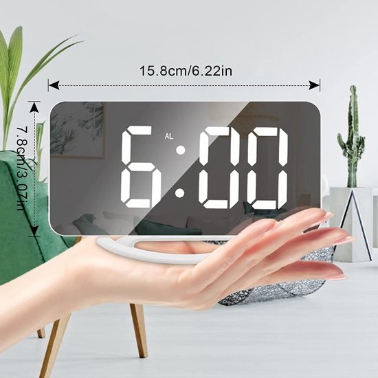 Igoods Igoods Digitale Wekker - Digitale LED klok - LED Alarmklok - Spiegel - Wit