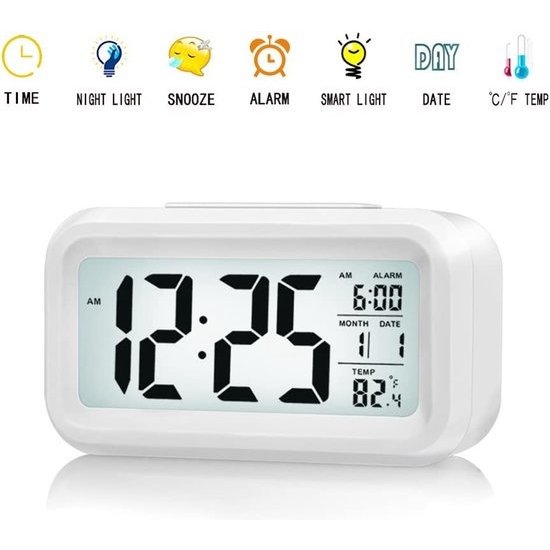 Igoods Igoods Digitale Wekker Nachtkastje - LED Display Klokken met Verstelbare Snooze 12/24Hr - Temperatuur, Datum, Timer -  Wit