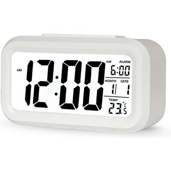 Igoods Igoods Digitale Wekker Nachtkastje - LED Display Klokken met Verstelbare Snooze 12/24Hr - Temperatuur, Datum, Timer -  Wit