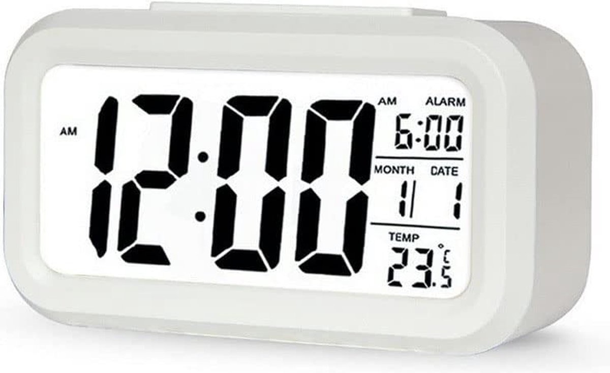 Voetzool vrijdag Wordt erger Digitale Wekker Nachtkastje - LED Display Klokken met Verstelbare Snooze  12/24Hr - Temperatuur, Datum, Timer - Wit | Devoordeligedrogisterij.nl