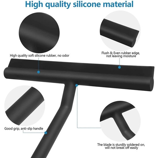 Igoods Igoods douchewisser met ophanghaak - Raamwisser - Badkamer Accessoires - zwart - 21cm x 16 cm