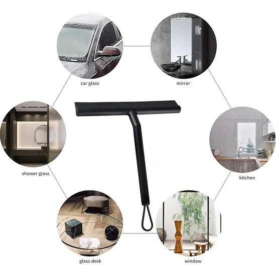 Igoods Igoods douchewisser met ophanghaak - Raamwisser - Badkamer Accessoires - zwart - 21cm x 16 cm