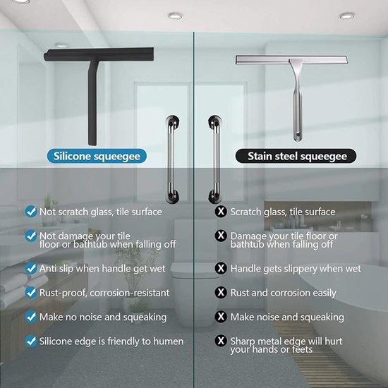 Igoods Igoods douchewisser met ophanghaak - Raamwisser - Badkamer Accessoires - zwart - 21cm x 16 cm