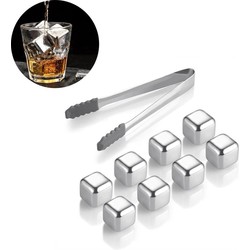 Whiskey Stones Set (8 stuks) Incl. Tang - Whisky Stenen - RVS - Herbruikbare ijsblokjes - Icecubes met tang 8 Stuks