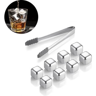 Whiskey Stones Set (8 stuks) Incl. Tang - Whisky Stenen - RVS - Herbruikbare ijsblokjes - Icecubes met tang 8 Stuks