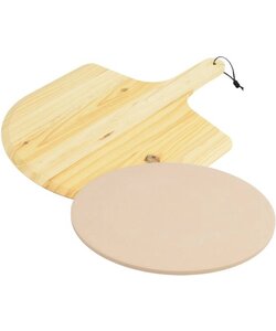 BBQ pizzasteen - barbecue steen 600 graden - ⌀33 met houten schep