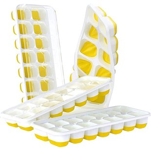 Ijsblokjes maker met deksel - Siliconen ijsblokjesvorm - BPA vrij - met silicone bodem - 2 x Geel