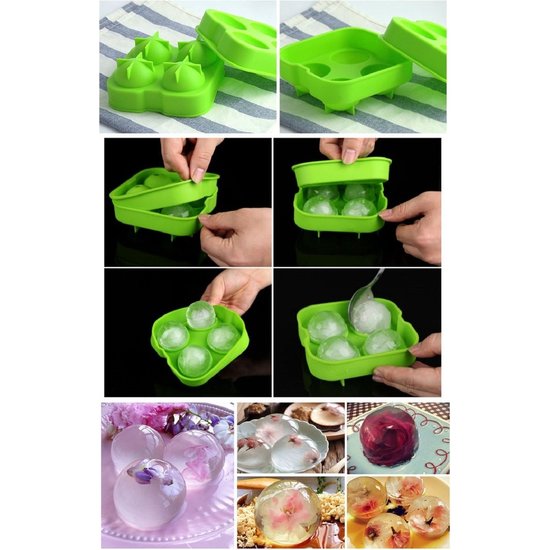 Siliconen IJsballenvorm - 4 ijsballen Ø 4,5cm - Whiskey ijsballen - Rood - 2 stuks