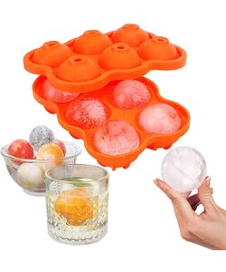 Siliconen IJsballenvorm - 6 ijsballen Ø 4 cm  - Whiskey ijsballen - Oranje - 2 stuks