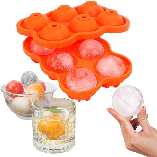 Siliconen IJsballenvorm - 6 ijsballen Ø 4 cm  - Whiskey ijsballen - Oranje - 2 stuks