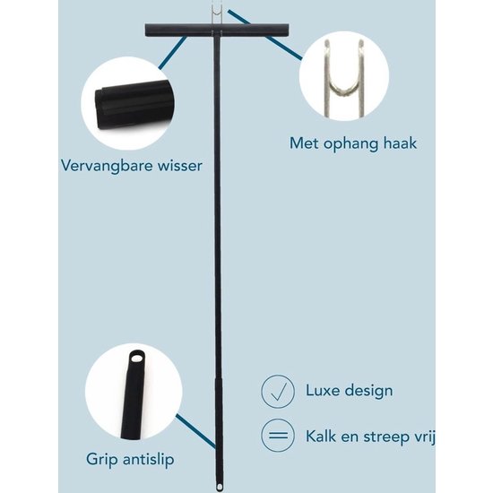 Vloertrekker - Trekker douche - Douchewisser - Badkamertrekker - Mat Zwart - Met Ophanghaak