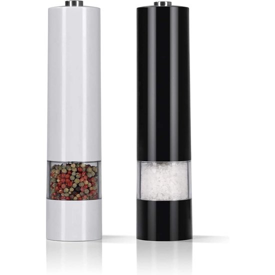 Igoods IGOODS keramiek Elektrische pepermolen en zoutmolen - Pepermolen - Zoutmolen - 2 Stuks- zwart en wit