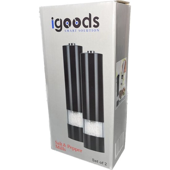 Igoods IGOODS keramiek Elektrische pepermolen en zoutmolen - Pepermolen - Zoutmolen - 2 Stuks - Zwart