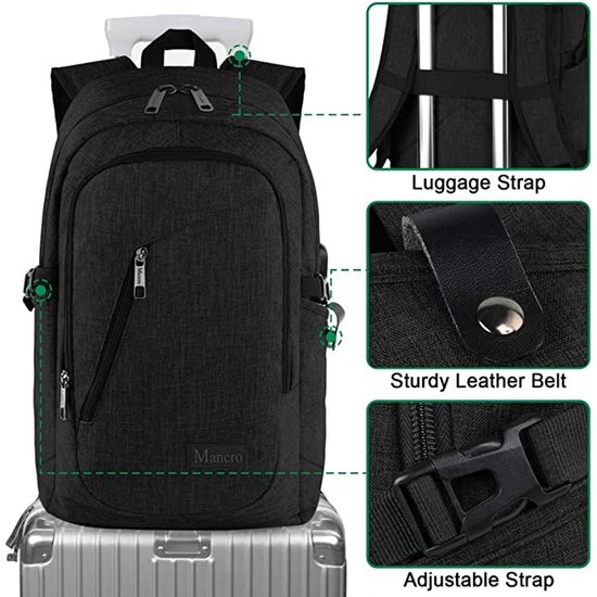 Anti Diefstal Laptop Rugzak - Zakenreizen Rugzak voor Mannen Vrouwen - USB-poort Oplaadvergrendeling - Waterbestendig