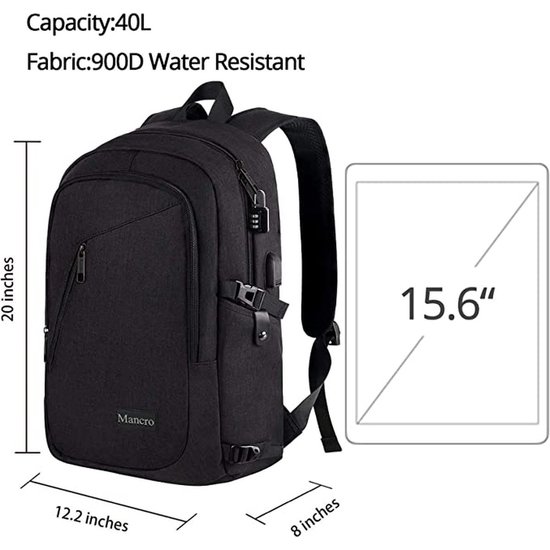 Anti Diefstal Laptop Rugzak - Zakenreizen Rugzak voor Mannen Vrouwen - USB-poort Oplaadvergrendeling - Waterbestendig