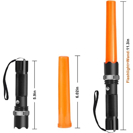 3W Led zaklamp oplaadbaar + 2x li-ion 18650 accu, opzetkegel en lader verkeersregelaars lamp