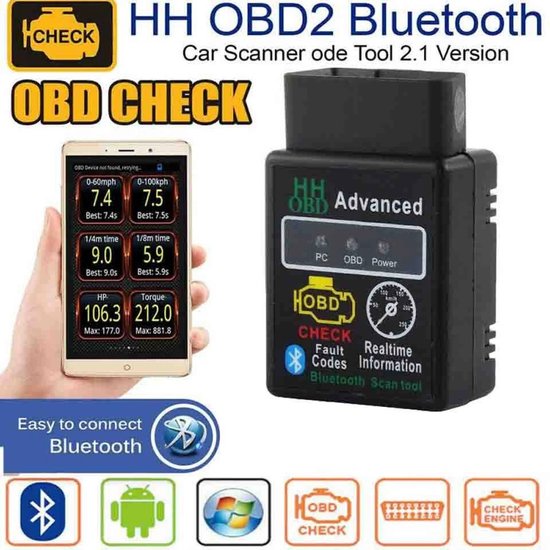 OBD2 scanner bluetooth -Mini ELM327 - V2.1 Bluetooth- HH OBD - OBDII - auto computer uitlezen - Car reader - Diagnose
