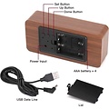 Digitale LED - wekker met houten design - Tijd / Temperatuur / Datum / Wekker - Geactiveerd door aanraking of geluid - met USB-kabel