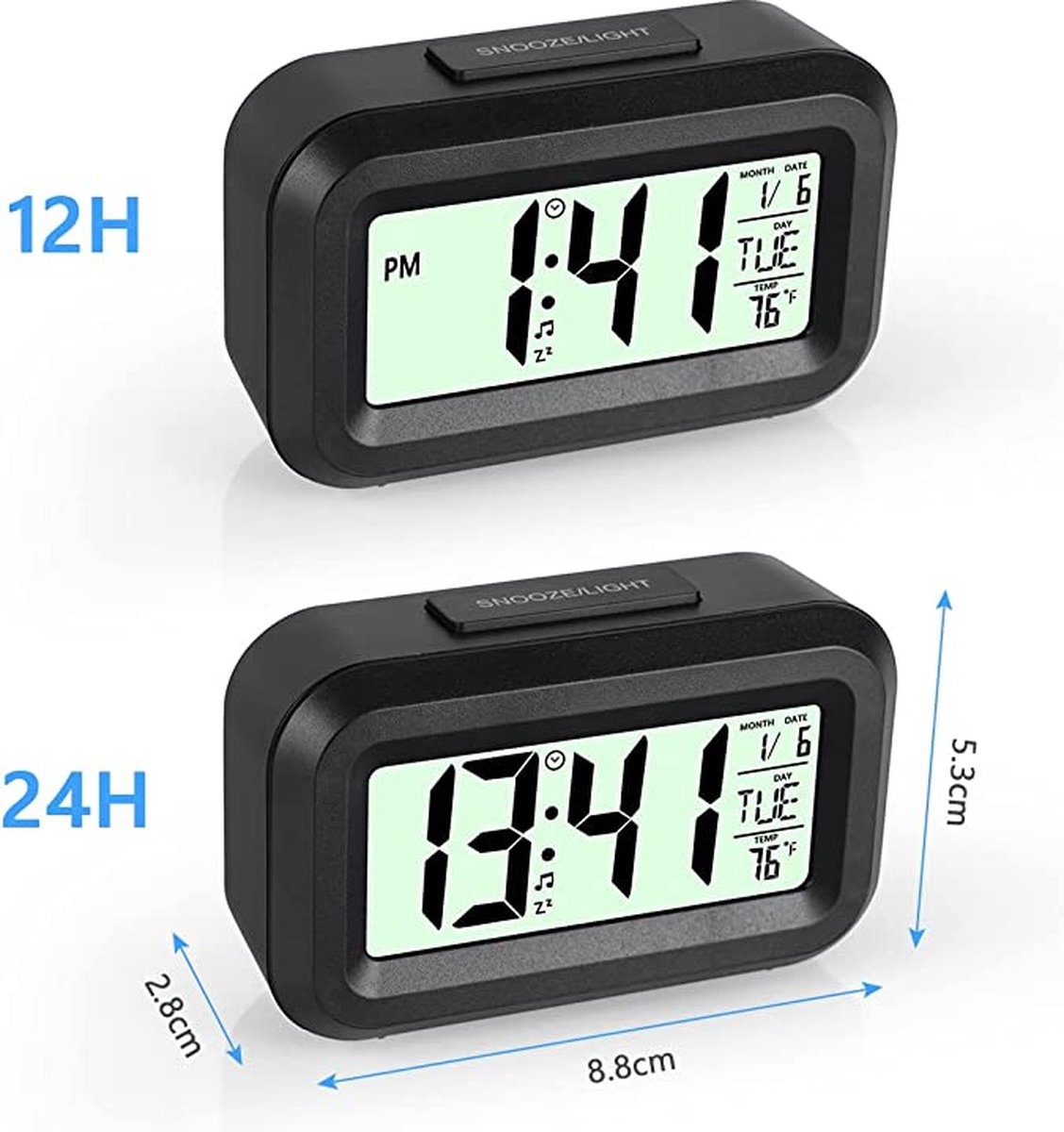 Digitale Wekker Nachtkastje - LED Display Klokken met Verstelbare Snooze 12/24Hr -Temperatuur, Datum, Timer - Zwart |