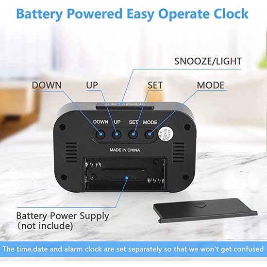 Digitale Wekker Nachtkastje - LED Display Klokken met Verstelbare Snooze 12/24Hr -Temperatuur, Datum, Timer -  Zwart