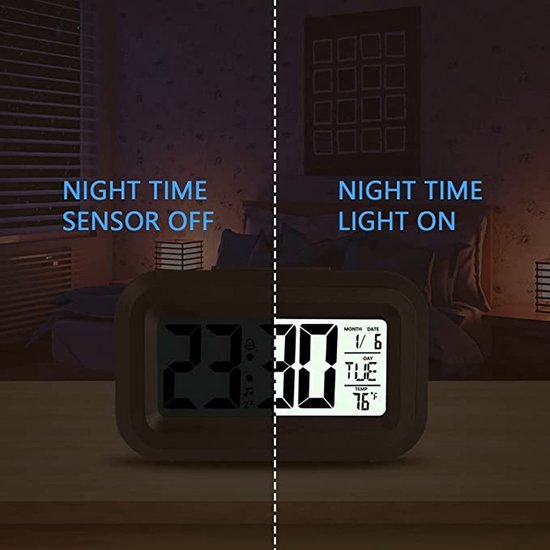 Digitale Wekker Nachtkastje - LED Display Klokken met Verstelbare Snooze 12/24Hr -Temperatuur, Datum, Timer -  Zwart