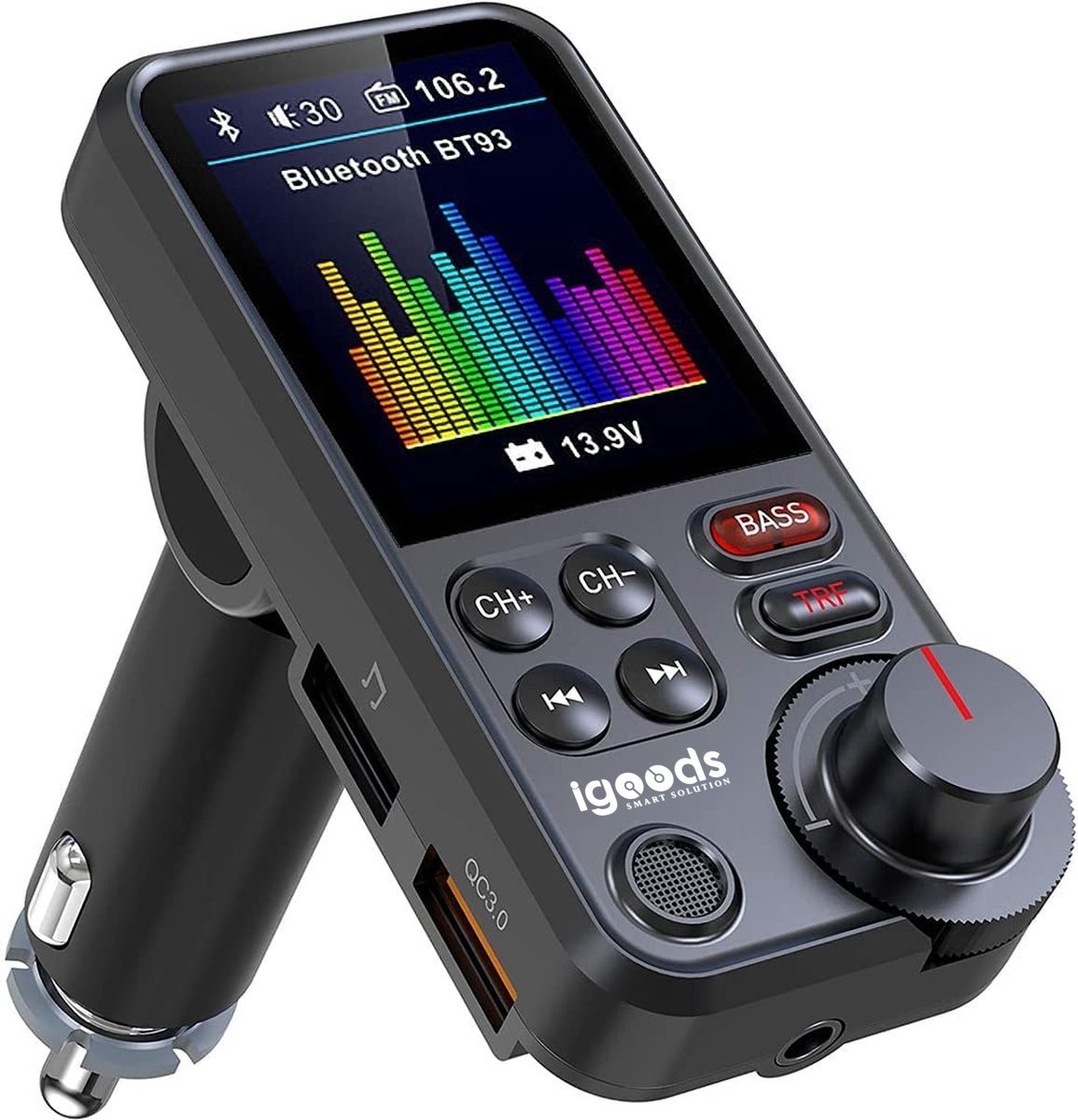 Bluetooth FM - 170 Rotatie Auto Radio Adapter - 1,8-inch - handsfree bellen - Ondersteunt QC3.0 Opladen, Treble en Bass Sound Muziekspeler | Devoordeligedrogisterij.nl