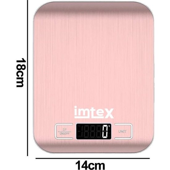Imtex Imtex Digitale Precisie Keukenweegschaal - Tot 5000 gram (5kg) - RVS Rosé