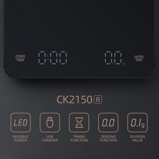 Koffie Weegschaal -  Usb Rechargeable - Elektronische weegschaal met hoge temperatuurbestendige timing - 0.1g tot 3 kg