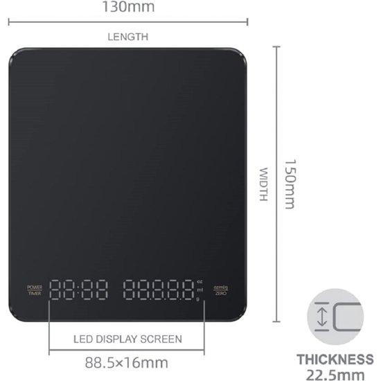 Koffie Weegschaal -  Usb Rechargeable - Elektronische weegschaal met hoge temperatuurbestendige timing - 0.1g tot 3 kg