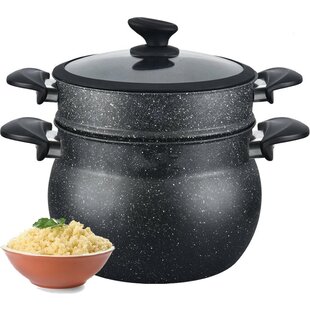 Royalty Line  Couscous Pan - Stoompan - 9 Liter - Rijst en Groentestomer - Multisteamer Voor Alle Warmtebronnen  - Aluminium - Met Glazen Deksel - Zwart