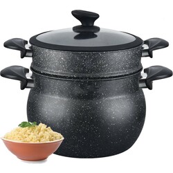 Royalty Line Couscous Pan - Stoompan - 6 Liter - Rijst en Groentestomer - Multisteamer Voor Alle Warmtebronnen - Aluminium - Met Glazen Deksel - Zwart