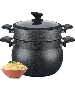 Royalty Line Couscous Pan - Stoompan - 6 Liter - Rijst en Groentestomer - Multisteamer Voor Alle Warmtebronnen - Aluminium - Met Glazen Deksel - Zwart