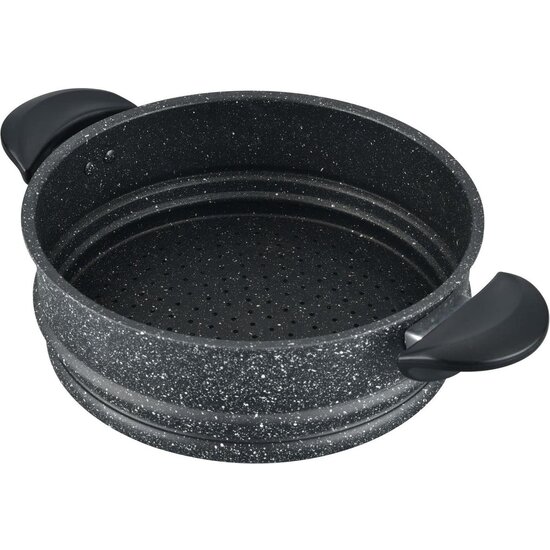 Royalty Line Royalty Line Couscous Pan - Stoompan - 6 Liter - Rijst en Groentestomer - Multisteamer Voor Alle Warmtebronnen - Aluminium - Met Glazen Deksel - Zwart